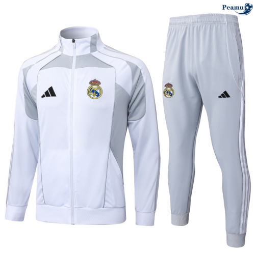 Maillot Veste Survetement Real Madrid Enfant Blanc/Gris 2025-2026 peamu 0827