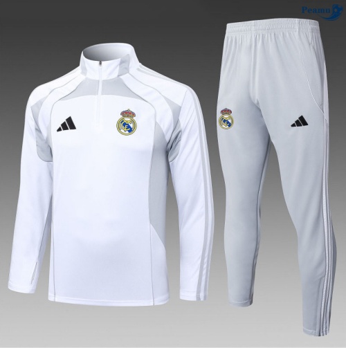 Maillot Survetement Real Madrid Enfant Blanc/Gris 2025-2026 peamu 0828