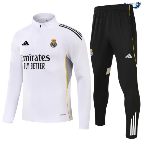 Maillot Survetement Real Madrid Enfant Blanc/Noir 2025-2026 peamu 0831