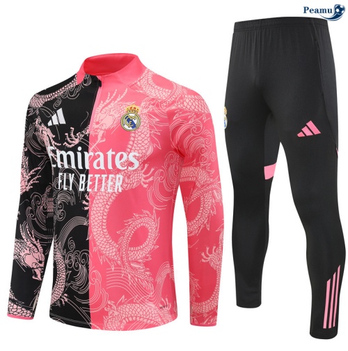 Maillot Survetement Real Madrid Enfant Noir/Rose 2025-2026 peamu 0838