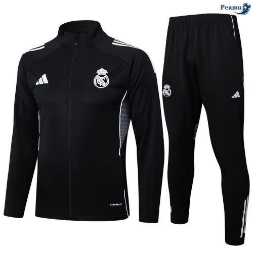 Maillot Veste Survetement Real Madrid Enfant Noir/Blanc 2025-2026 peamu 0846