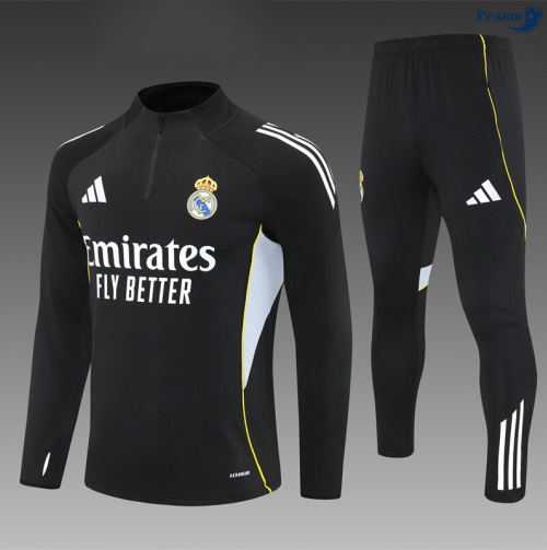 Maillot Survetement Real Madrid Enfant Noir/Blanc/Jaune 2025-2026 peamu 0847