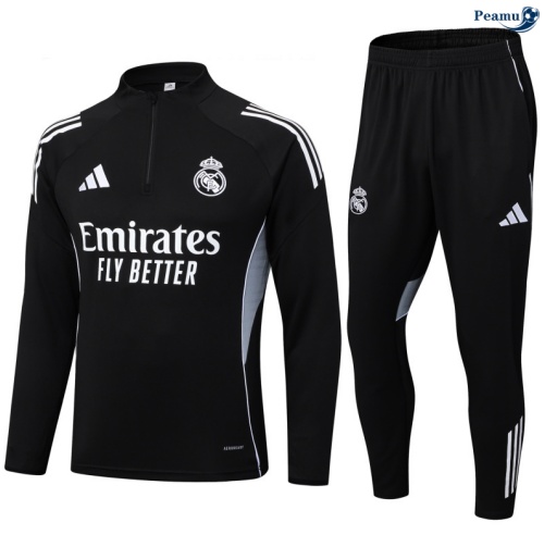 Maillot Survetement Real Madrid Enfant Noir/Blanc/Gris 2025-2026 peamu 0848