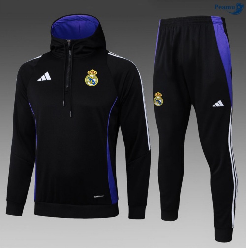 Maillot Sweatshirt à capuche Real Madrid Enfant Noir/Blanc/Violet 2025-2026 peamu 0849