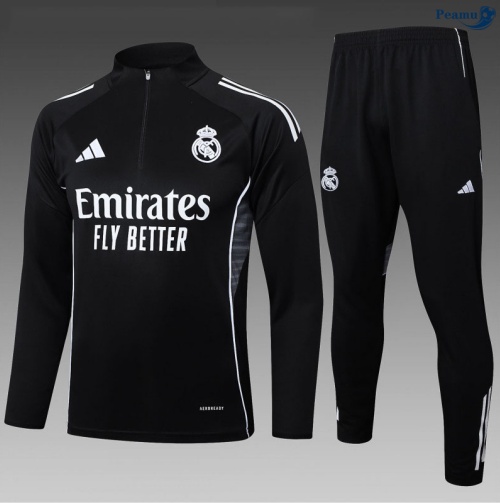 Maillot Survetement Real Madrid Enfant Noir/Blanc 2025-2026 peamu 0852