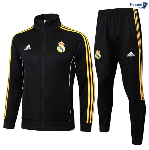 Maillot Veste Survetement Real Madrid Enfant Noir/Jaune 2025-2026 peamu 0854