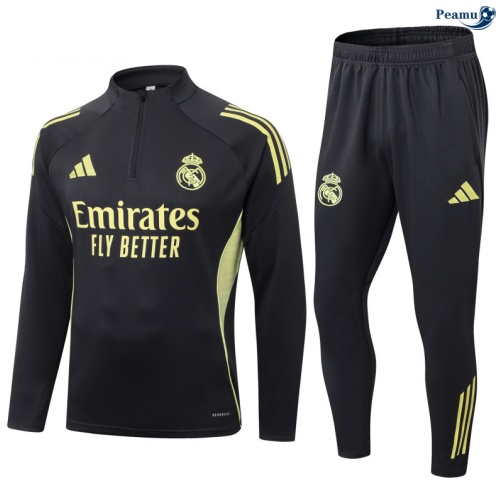 Maillot Survetement Real Madrid Enfant Noir/Jaune 2025-2026 peamu 0855