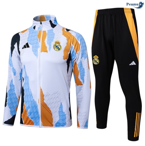 Maillot Veste Survetement Real Madrid Enfant Bleu/Blanc/Jaune 2025-2026 peamu 0865