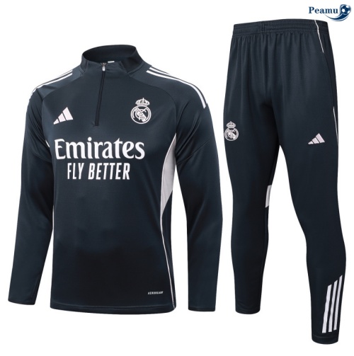 Maillot Survetement Real Madrid Enfant Gris foncé/Blanc 2025-2026 peamu 0882