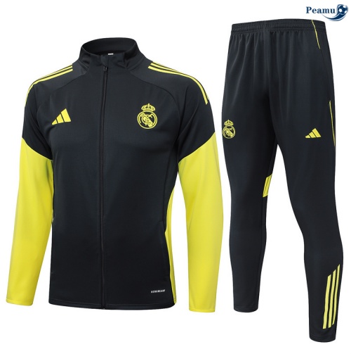 Maillot Veste Survetement Real Madrid Enfant Gris foncé/Jaune 2025-2026 peamu 0885
