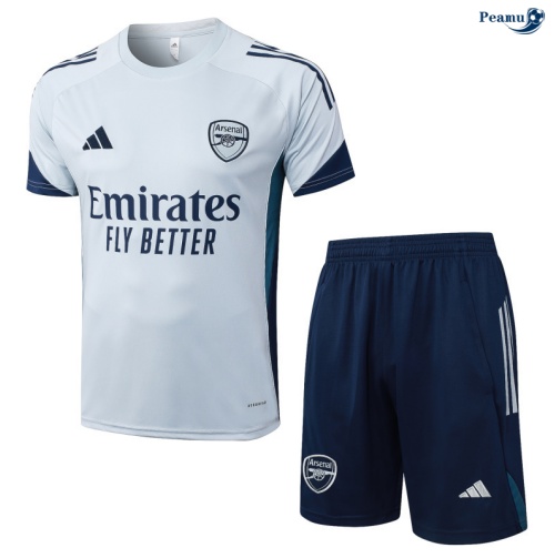 Peamu Maillot foot Kit Entrainement Arsenal + Shorts Gris Clair/Bleu Marine 2025-2026 Soldes