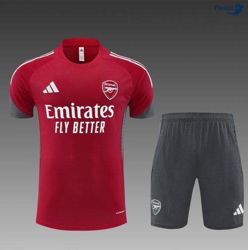 Peamu Maillot foot Kit Entrainement Arsenal Enfant + Shorts Rouge/Gris/Blanc 2025-2026 Officiel