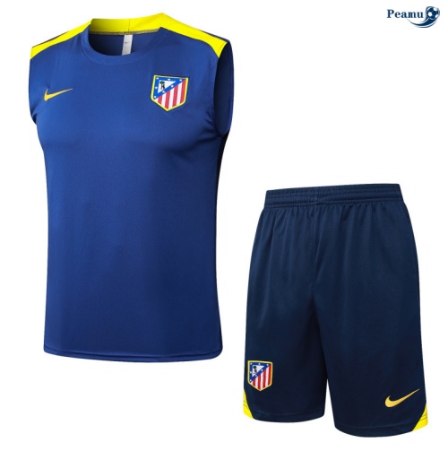 Peamu Maillot foot Kit Entrainement Atletico Madrid Debardeur + Shorts Bleu Marine/Jaune 2025-2026 Original