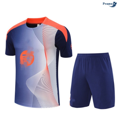 Peamu Maillot foot Kit Entrainement Barcelone + Shorts Bleu Marine/Orange 2025-2026 Officiel