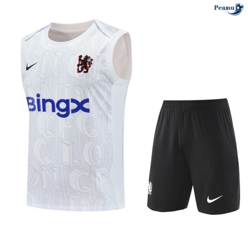 Peamu Maillot foot Kit Entrainement Chelsea Debardeur + Shorts Blanc/Noir 2025-2026 Soldes