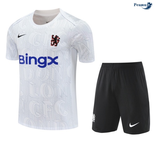Peamu Maillot foot Kit Entrainement Chelsea + Shorts Blanc/Noir 2025-2026 Chinois