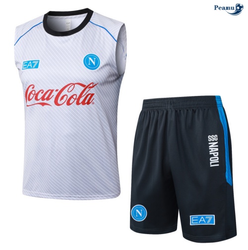 Peamu Maillot foot Kit Entrainement Naples Debardeur + Shorts Gris Clair/Bleu Marine 2025-2026 Prix