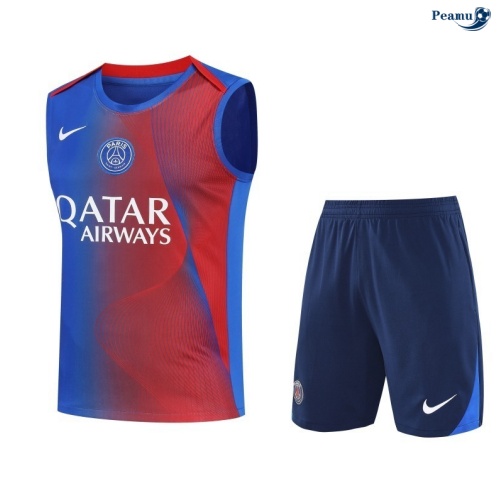 Peamu Maillot foot Kit Entrainement Paris PSG Debardeur + Shorts Rouge/Bleu 2025-2026 Outlet