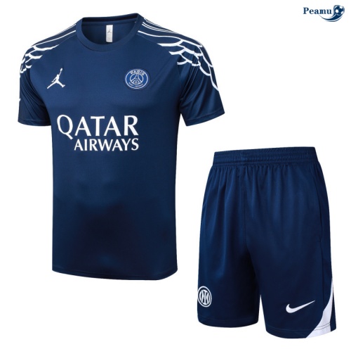 Peamu Maillot foot Kit Entrainement Paris PSG + Shorts Bleu Marine/Blanc 2025-2026 Chinois