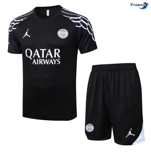 Peamu Maillot foot Kit Entrainement Paris PSG + Shorts Noir/Blanc 2025-2026 Grossiste
