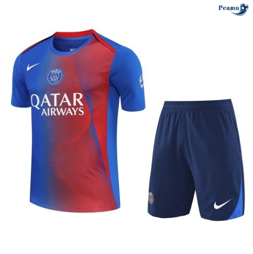 Peamu Maillot foot Kit Entrainement Paris PSG + Shorts Rouge/bleu 2025-2026 Discout
