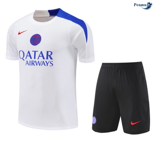 Peamu Maillot foot Kit Entrainement Paris PSG + Shorts Blanc/Noir/bleu 2025-2026 Personnalisé