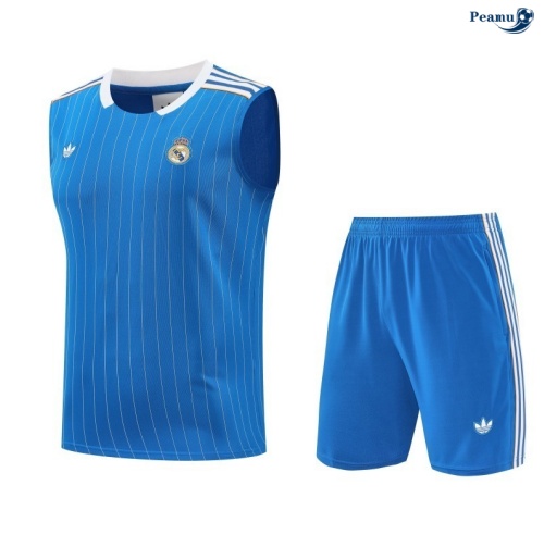 Peamu Maillot foot Kit Entrainement Real Madrid Debardeur + Shorts bleu ciel/Blanc 2025-2026 Prix