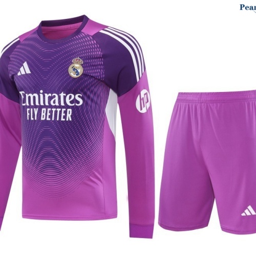 Peamu Maillot foot Kit Entrainement Real Madrid goalkeeper Manche Longue + Short Violet/Blanc 2025-2026 Soldes