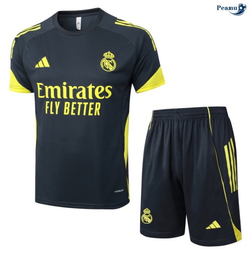 Peamu Maillot foot Kit Entrainement Real Madrid + Shorts Gris foncé/Jaune 2025-2026 Chinois