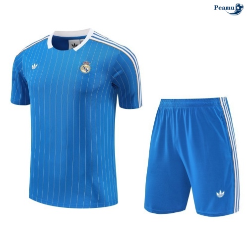 Peamu Maillot foot Kit Entrainement Real Madrid + Shorts bleu ciel/Blanc 2025-2026 Grossiste