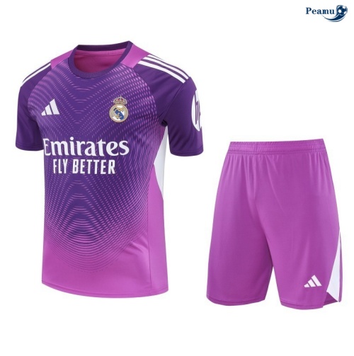 Peamu Maillot foot Kit Entrainement Real Madrid goalkeeper + Shorts Violet/Blanc 2025-2026 Personnalisé