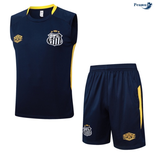 Peamu Maillot foot Kit Entrainement Santos Debardeur + Shorts Bleu Marine/Jaune 2025-2026 Soldes