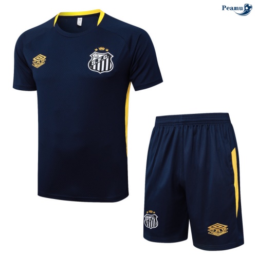 Peamu Maillot foot Kit Entrainement Santos + Shorts Bleu Marine/Jaune 2025-2026 Chinois