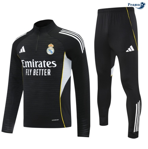 Peamu Survetement Real Madrid Noir/Blanc/Jaune 2025-2026 Grossiste
