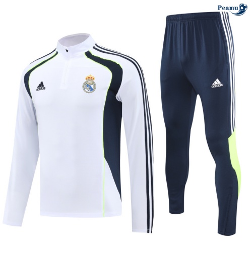 Peamu Survetement Real Madrid Blanc/Bleu Marine/Vert 2025-2026 Personnalisé