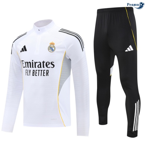 Peamu Survetement Real Madrid Blanc/Noir/Gris/Jaune 2025-2026 Officiel