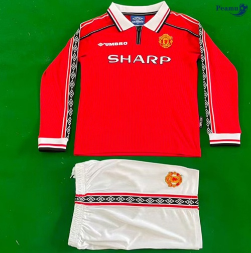Maillot foot Rétro Manchester United Enfant Domicile Manche Longue 1998-99