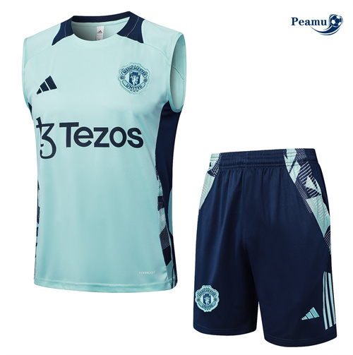 Maillot Kit Entrainement Manchester United Debardeur + Shorts vert clair 2024-2025 peamu 3456