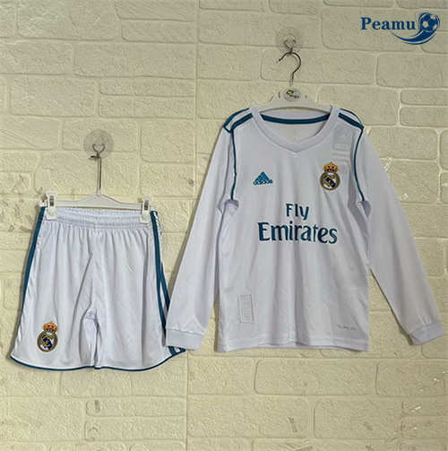 Maillot Rétro Classico Maglie Real Madrid Enfant Domicile Manche Longue 2017-18 peamu 3308